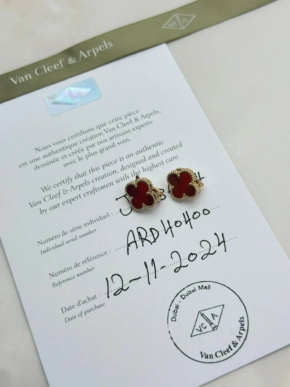 Van Cleef & Arpels Vintage Alhambra Earrings Carnelian