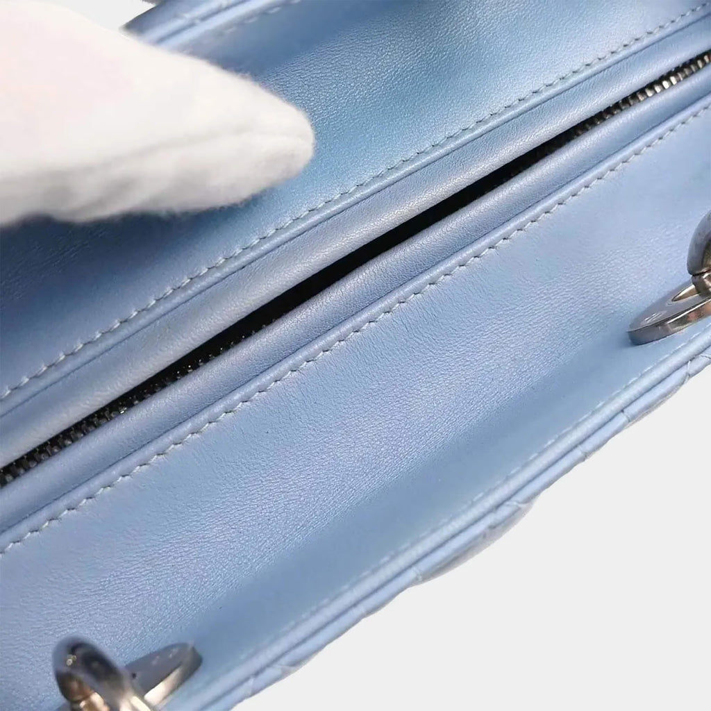 Christian Dior Lady Dior Medium Blue Lambskin Top Handle Bag