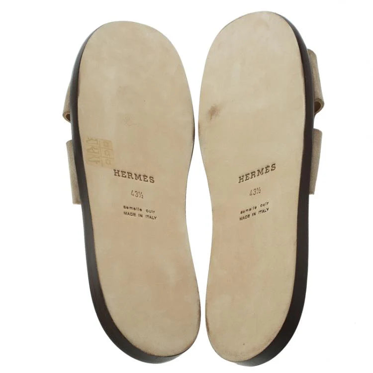 Hermes Light Brown Suede Izmir Sandals Size 43.5