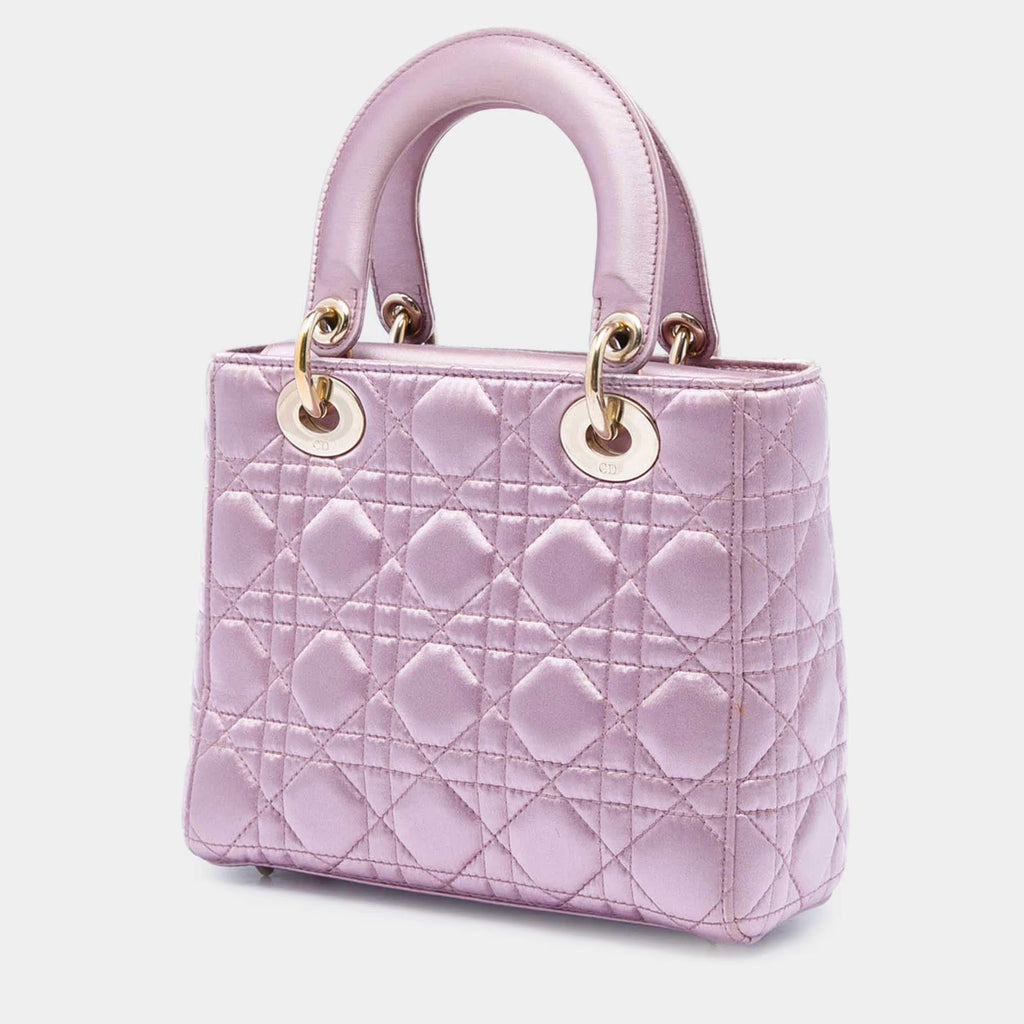 Christian Dior Lady Dior Small Pink Satin Swarovski Crystal Top Handle Bag