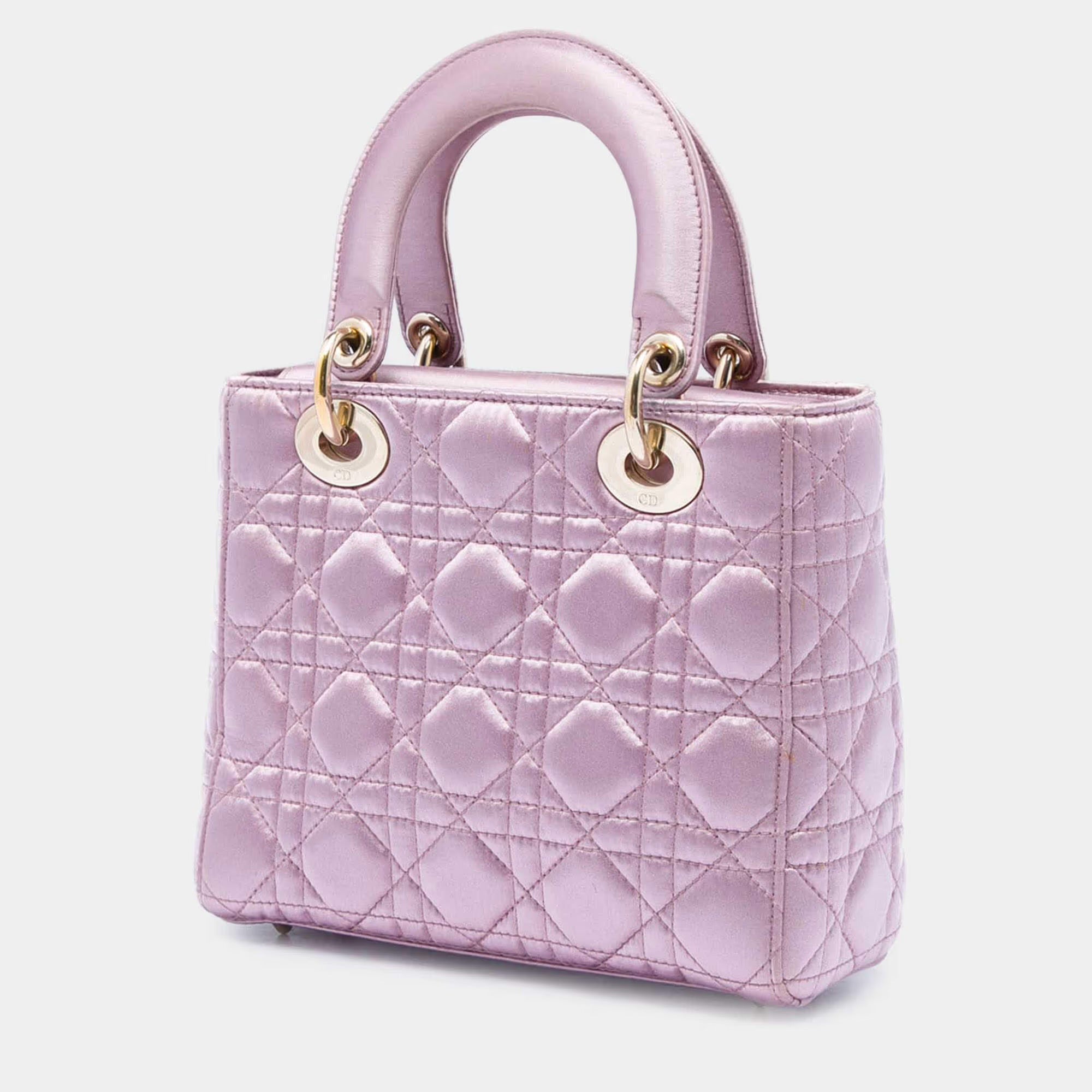 Christian Dior Lady Dior Small Pink Satin Swarovski Crystal Top Handle Bag