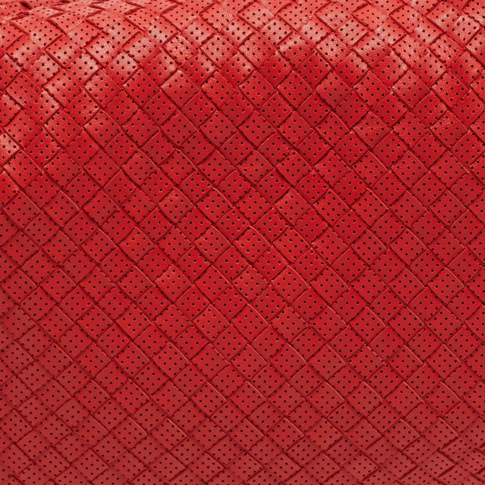 Bottega Veneta Veneta Ruffle Red Perforated Leather Hobo