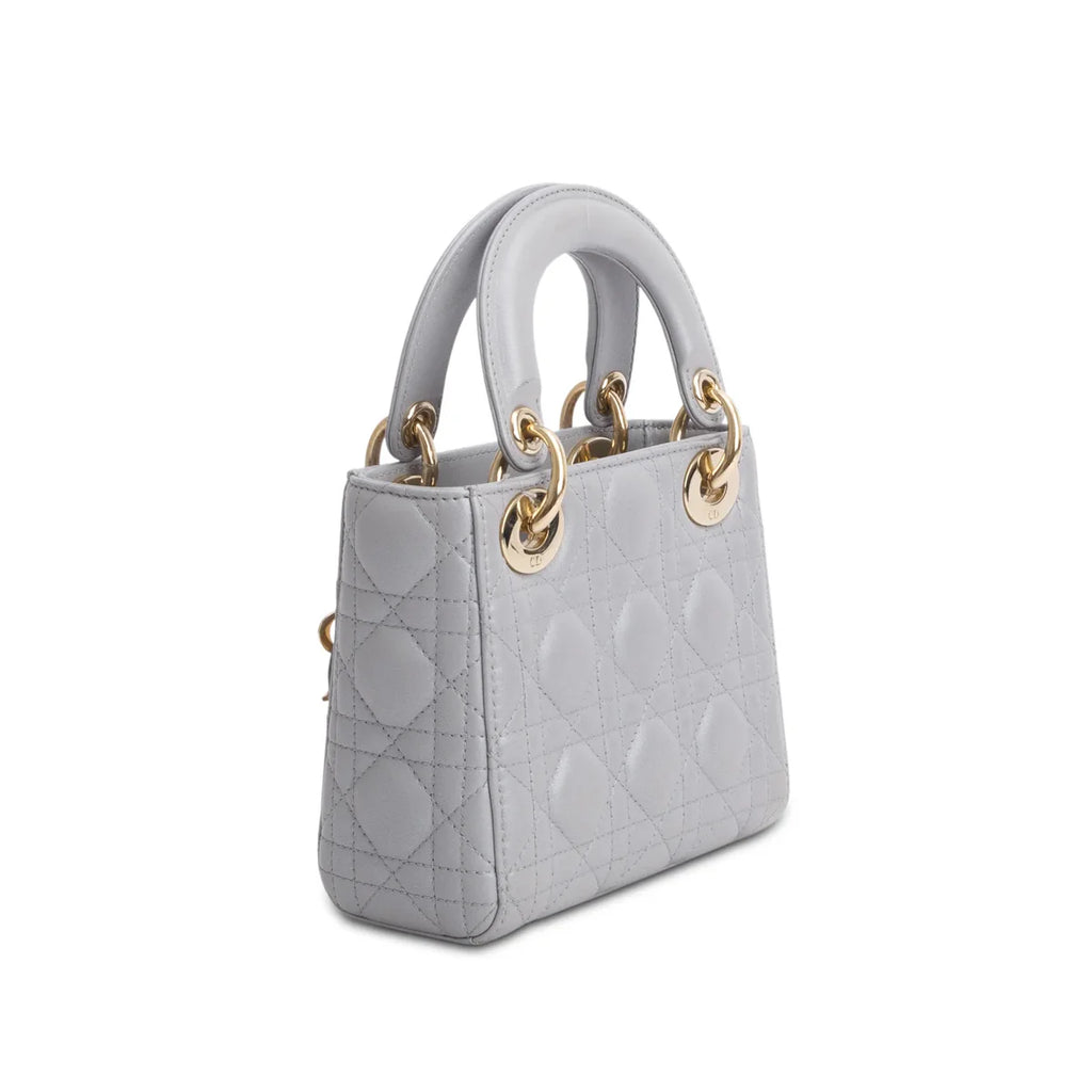 Christian Dior Grey Cannage Leather Mini Lady Dior Bag