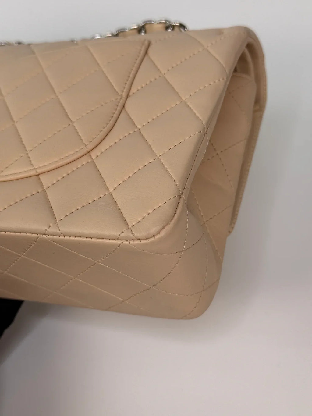 CHANEL MEDIUM CLASSIC DOUBLE FLAP LIGHT BEIGE LAMBSKIN LEATHER WITH SILVER HARDWARE