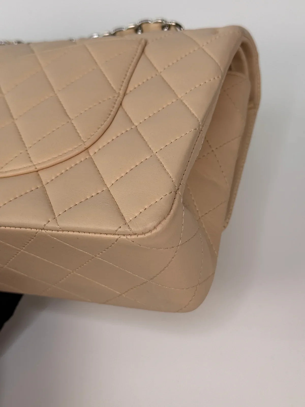 CHANEL MEDIUM CLASSIC DOUBLE FLAP LIGHT BEIGE LAMBSKIN LEATHER WITH SILVER HARDWARE
