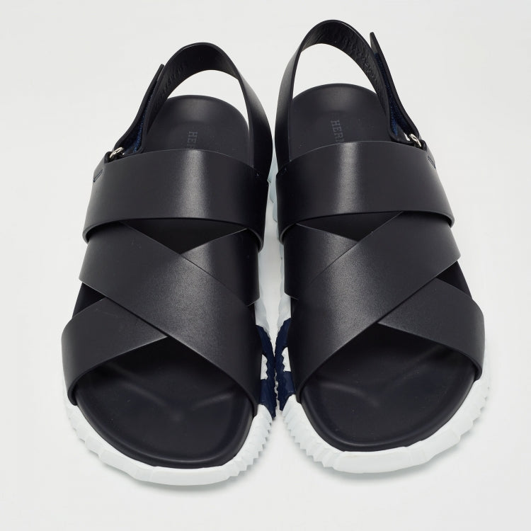 Hermes Black Leather Electric Sandals Size 40
