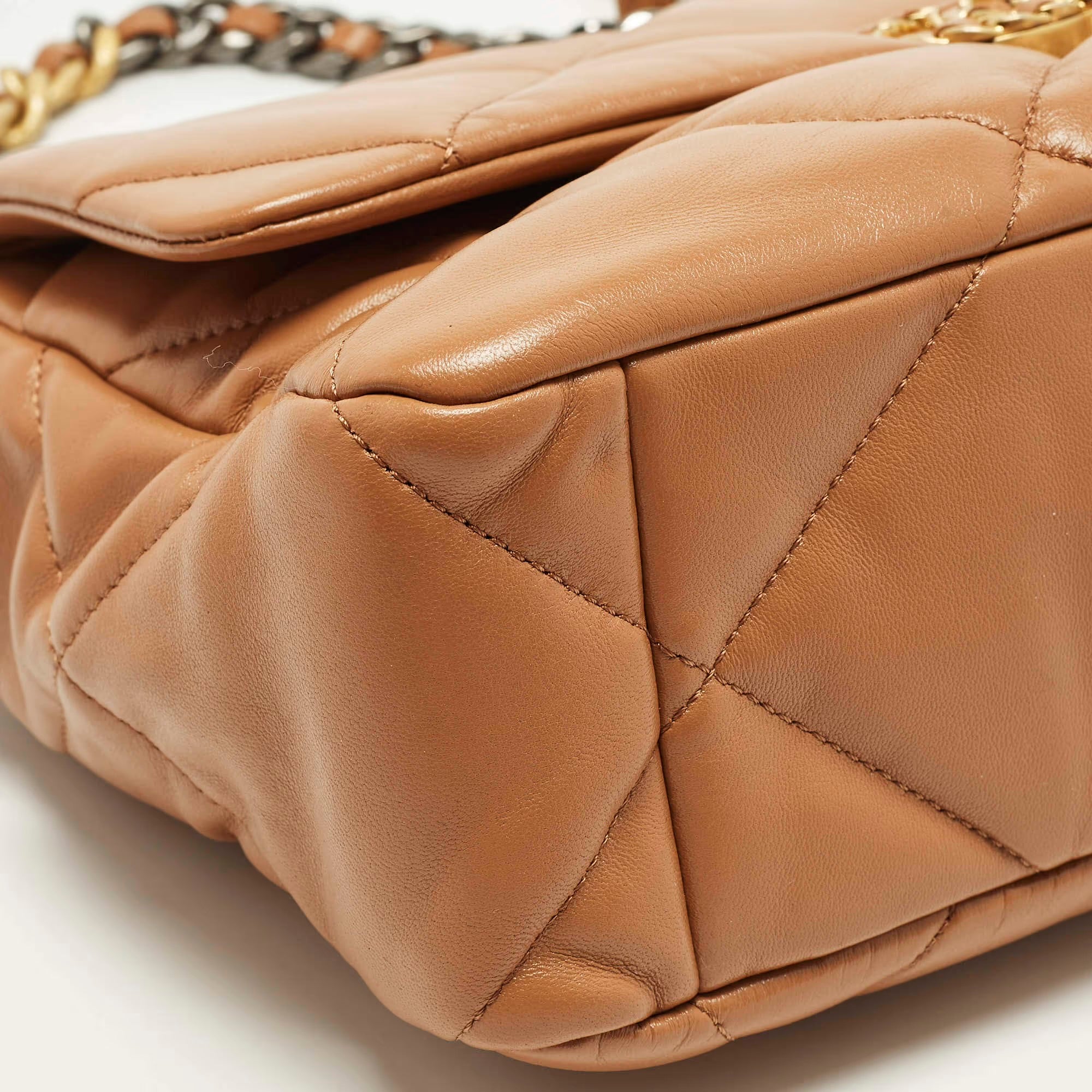 Chanel 19 Large Brown Quilted Leather Flap Bag
