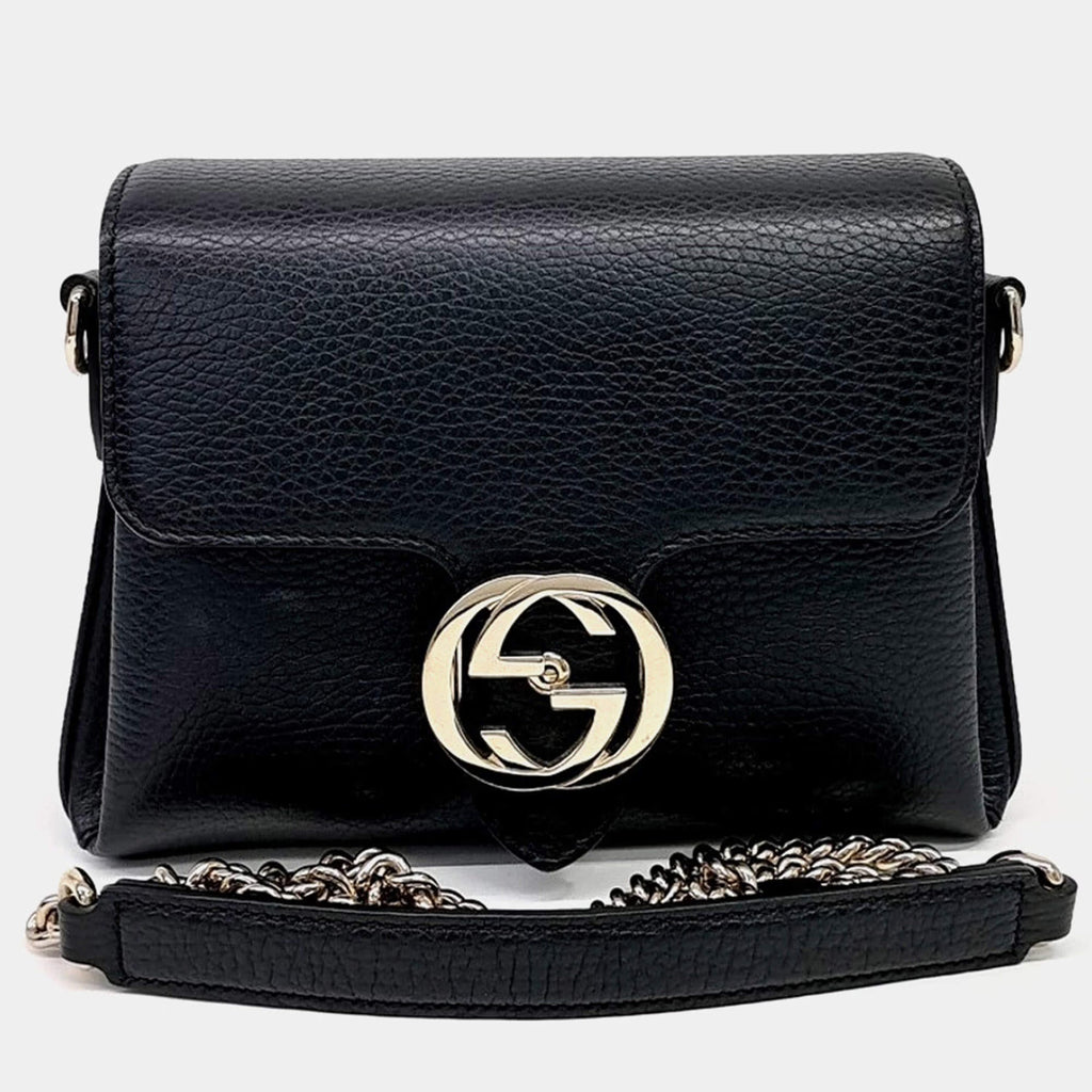 Gucci Interlocking Black Leather Chain Crossbody Bag