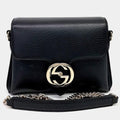 Gucci Interlocking Black Leather Chain Crossbody Bag