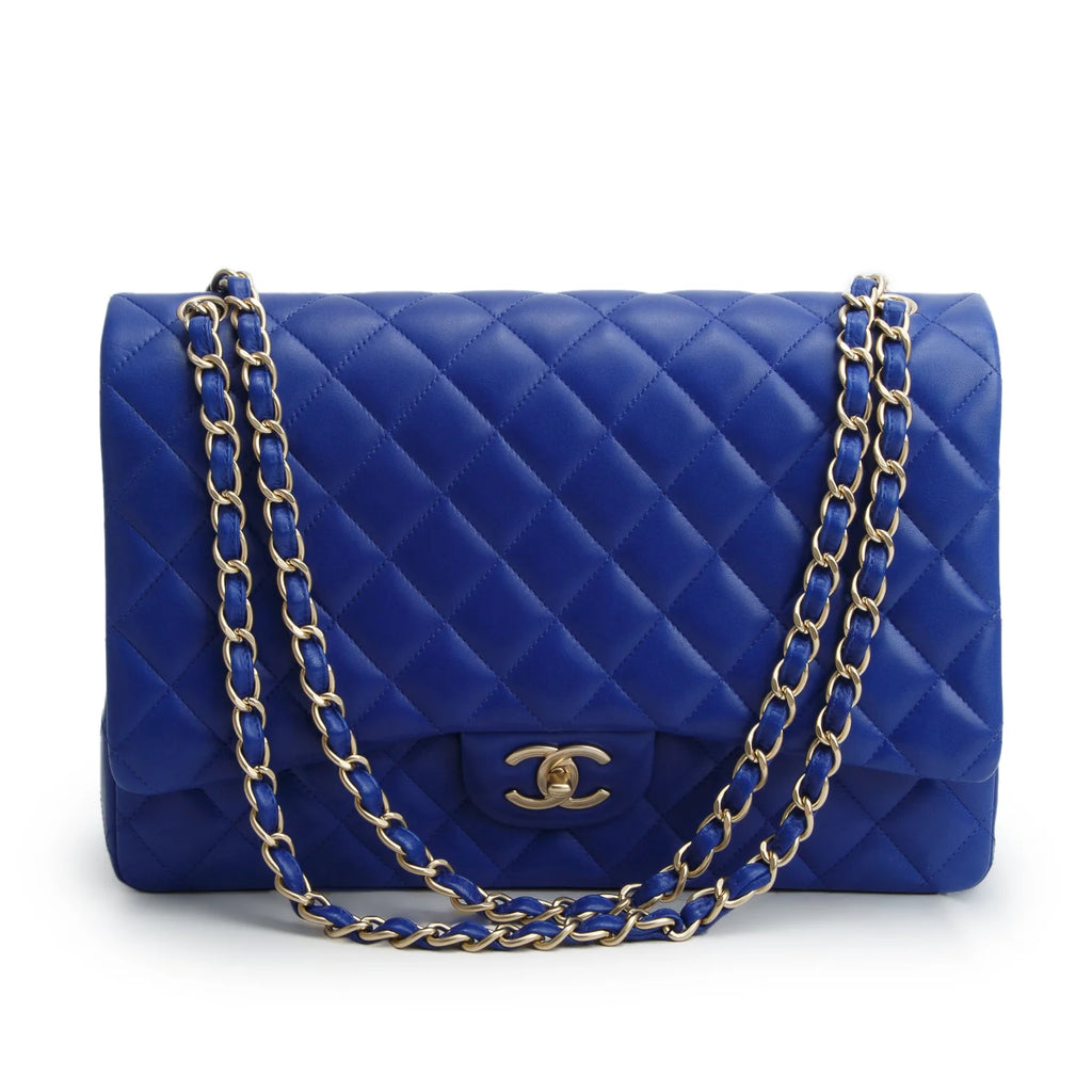 Chanel Blue Quilted Lambskin Leather Classic Maxi Double Flap Bag