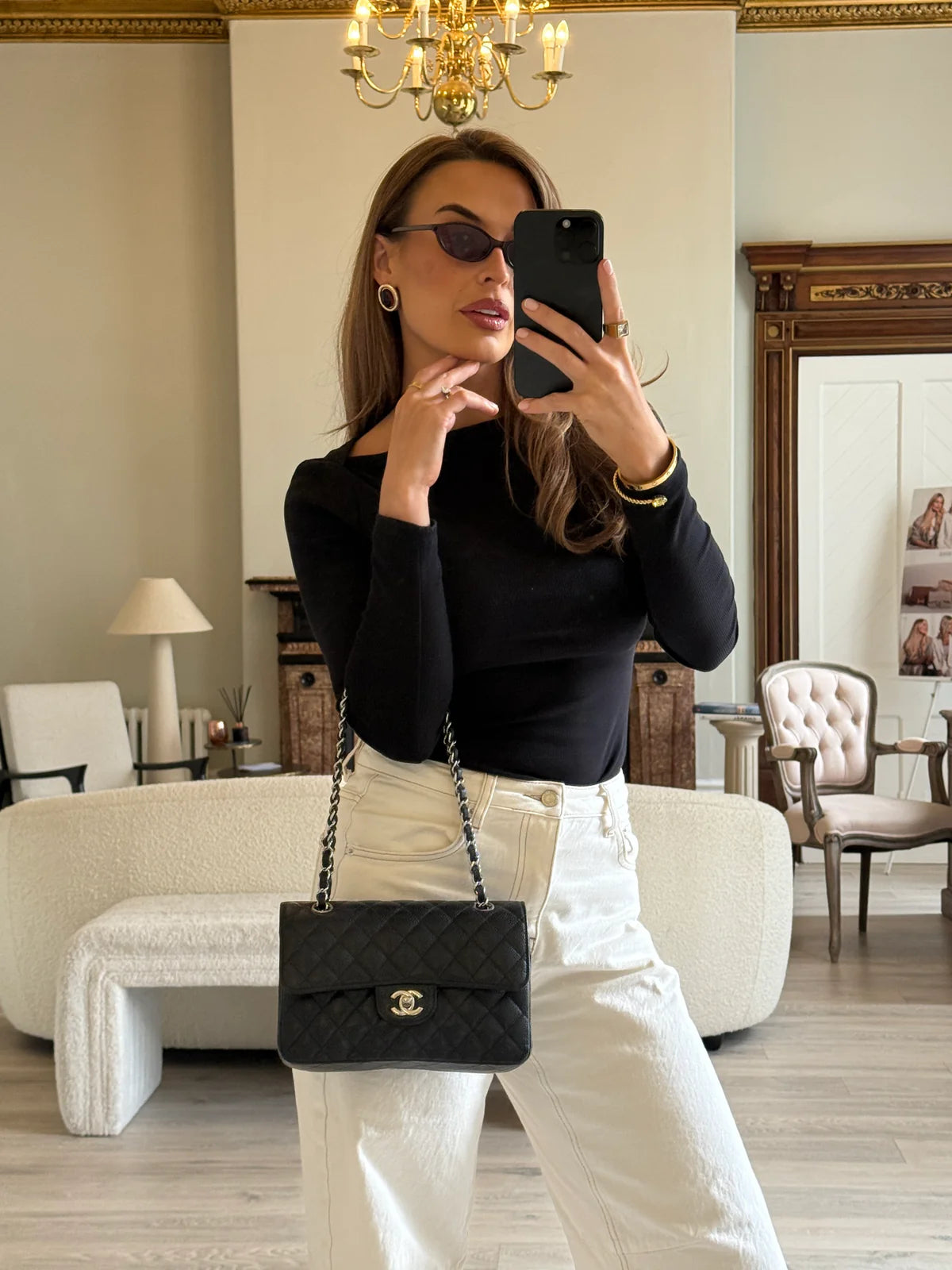 CHANEL SMALL CLASSIC DOUBLE FLAP IN BLACK CAVIAR LEATHER WITH SILVER HARDWARE