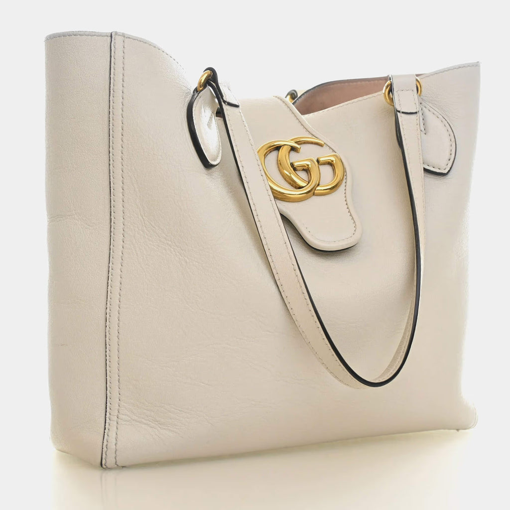 Gucci Dahlia Small Mystic White Calfskin Leather Tote Bag