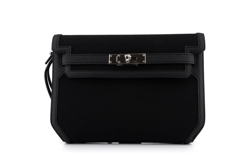 Hermès Kelly 25 Depeches Togo / Canvas Noir PHW