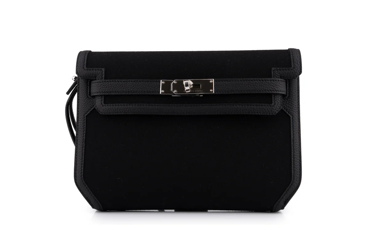 Hermès Kelly 25 Depeches Togo / Canvas Noir PHW