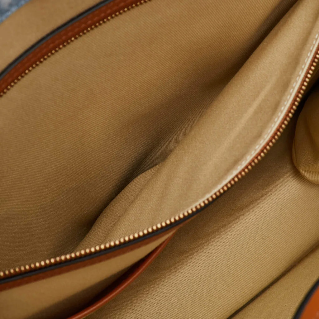 Versace Allover Blue/Brown Denim and Leather Shopper Tote