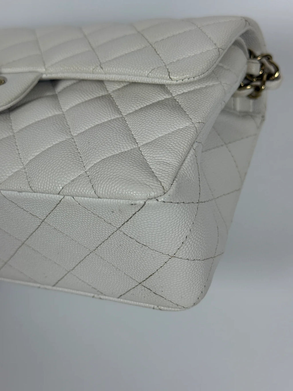 CHANEL SMALL CLASSIC DOUBLE FLAP IN WHITE CAVIAR LEATHER WITH GOLD HARDWARE