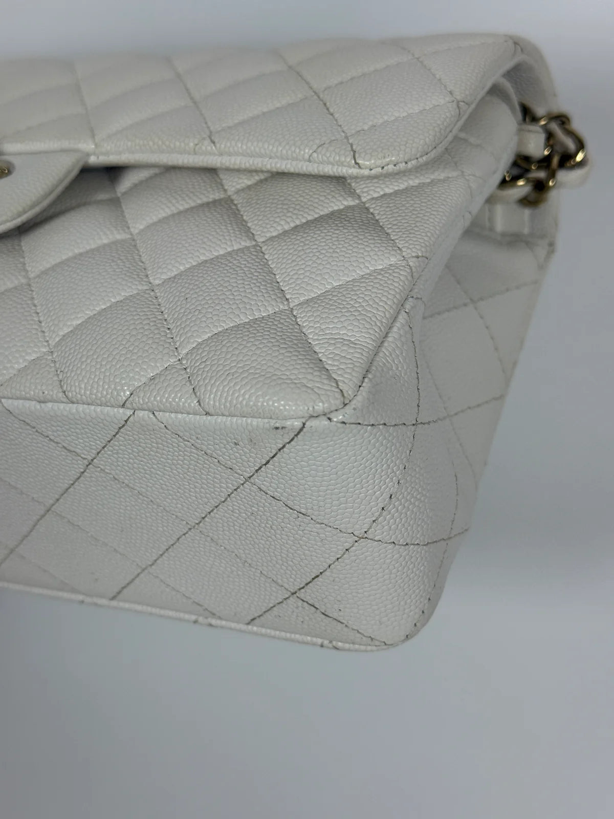 CHANEL SMALL CLASSIC DOUBLE FLAP IN WHITE CAVIAR LEATHER WITH GOLD HARDWARE