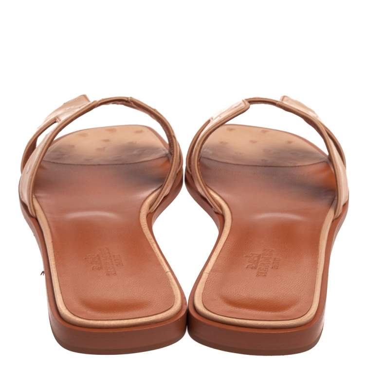 Hermes Pink Ostrich Leather Oran Sandals Size 38