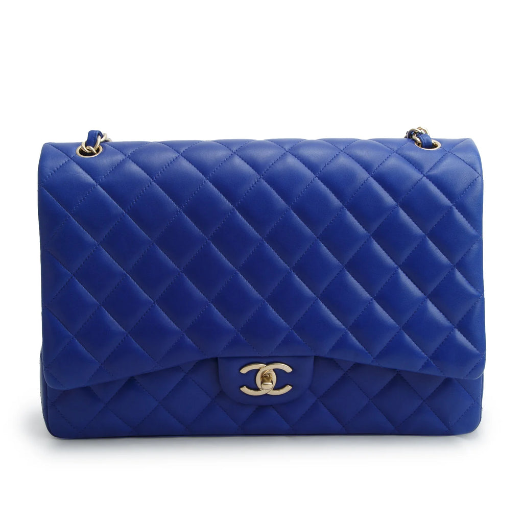 Chanel Blue Quilted Lambskin Leather Classic Maxi Double Flap Bag