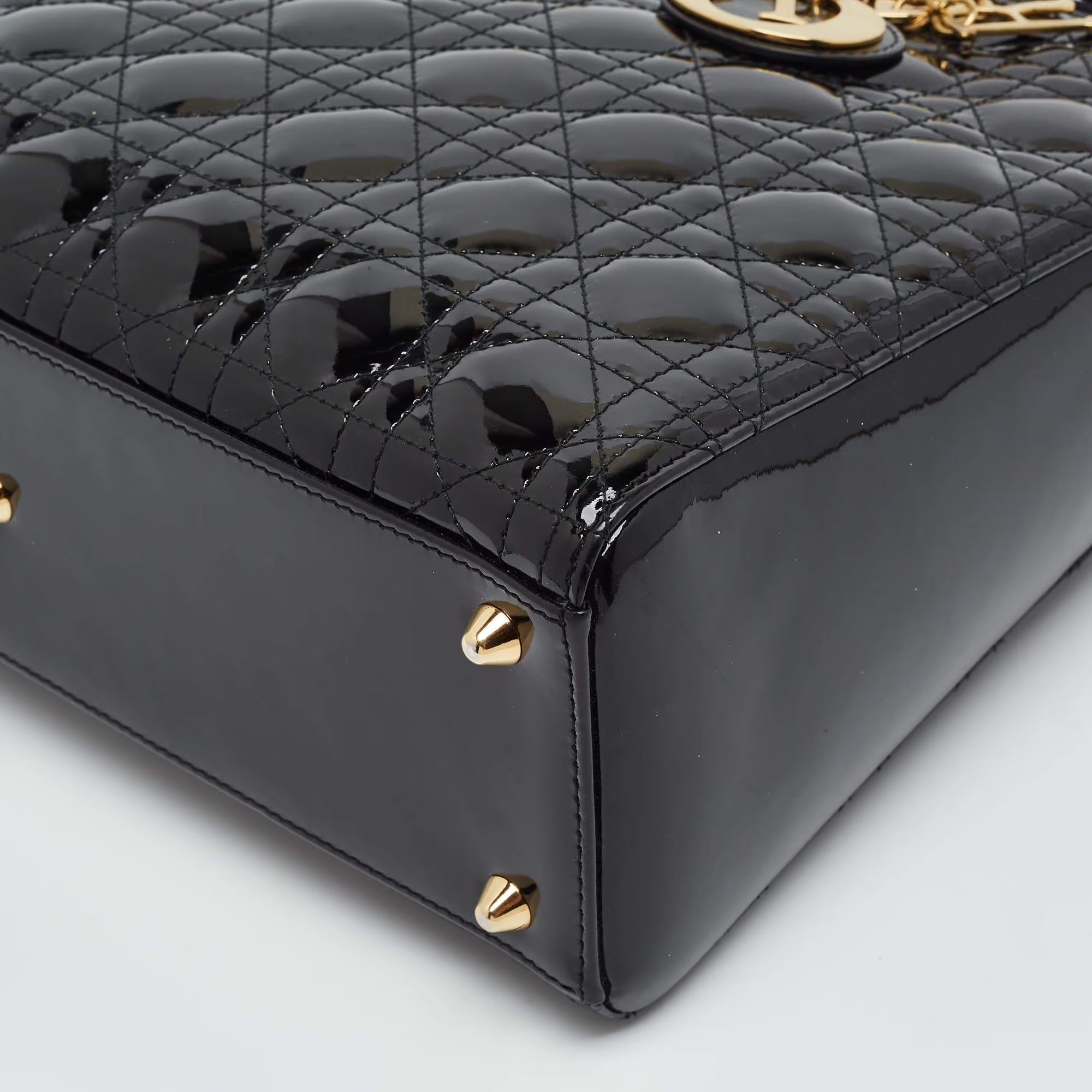 Dior Lady Dior Large Black Cannage Patent Leather Tote