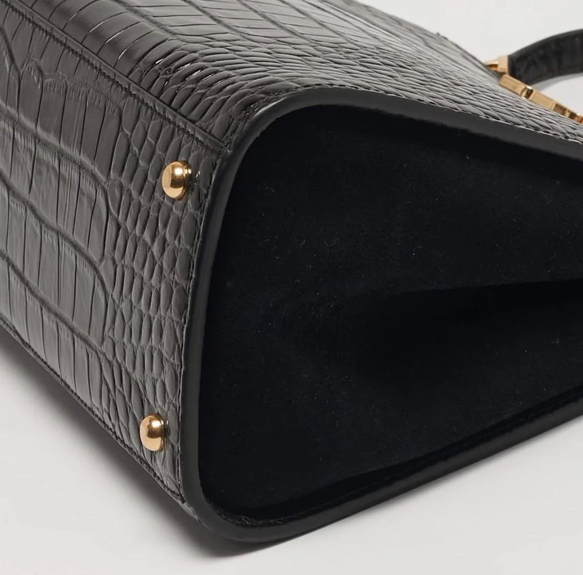 Tory Burch Eleanor Black Croc Embossed Leather Top Handle Bag