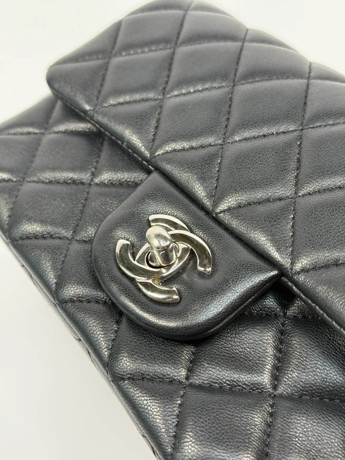 CHANEL MINI RECTANGLE IN BLACK LAMBSKIN SILVER HARDWARE