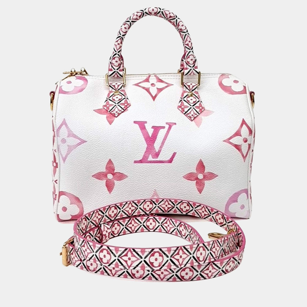 Louis Vuitton Pink White Leather Bandoulière Speedy 25