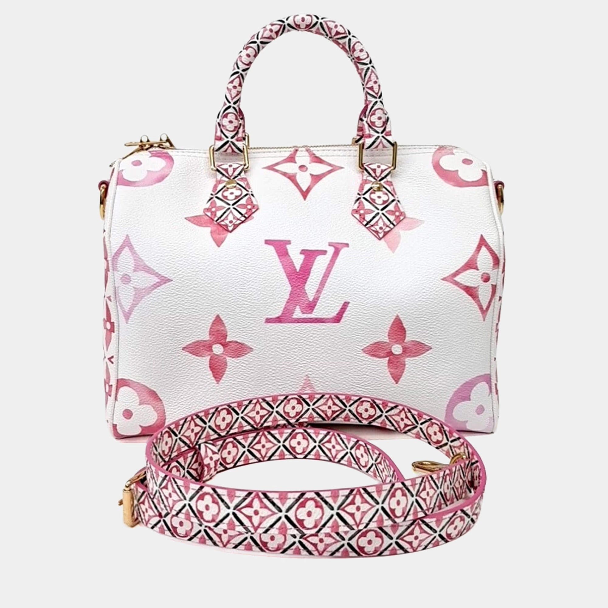 Louis Vuitton Pink White Leather Bandoulière Speedy 25