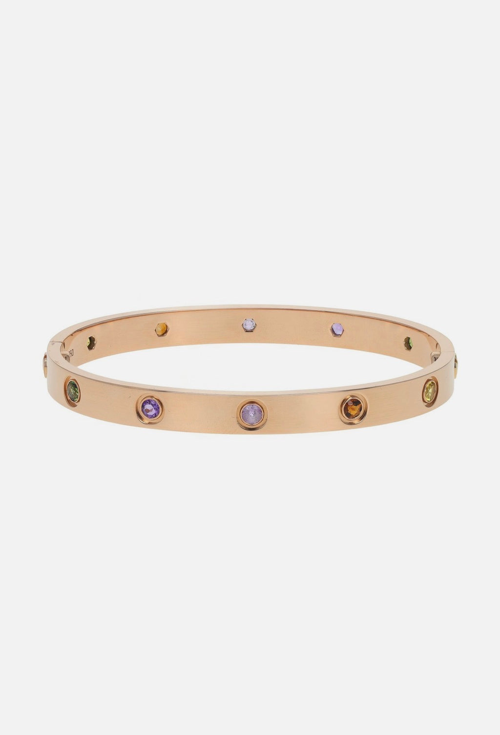 Cartier Love 18k Rose Gold Multi Gemstone Bangle Bracelet Size 17
