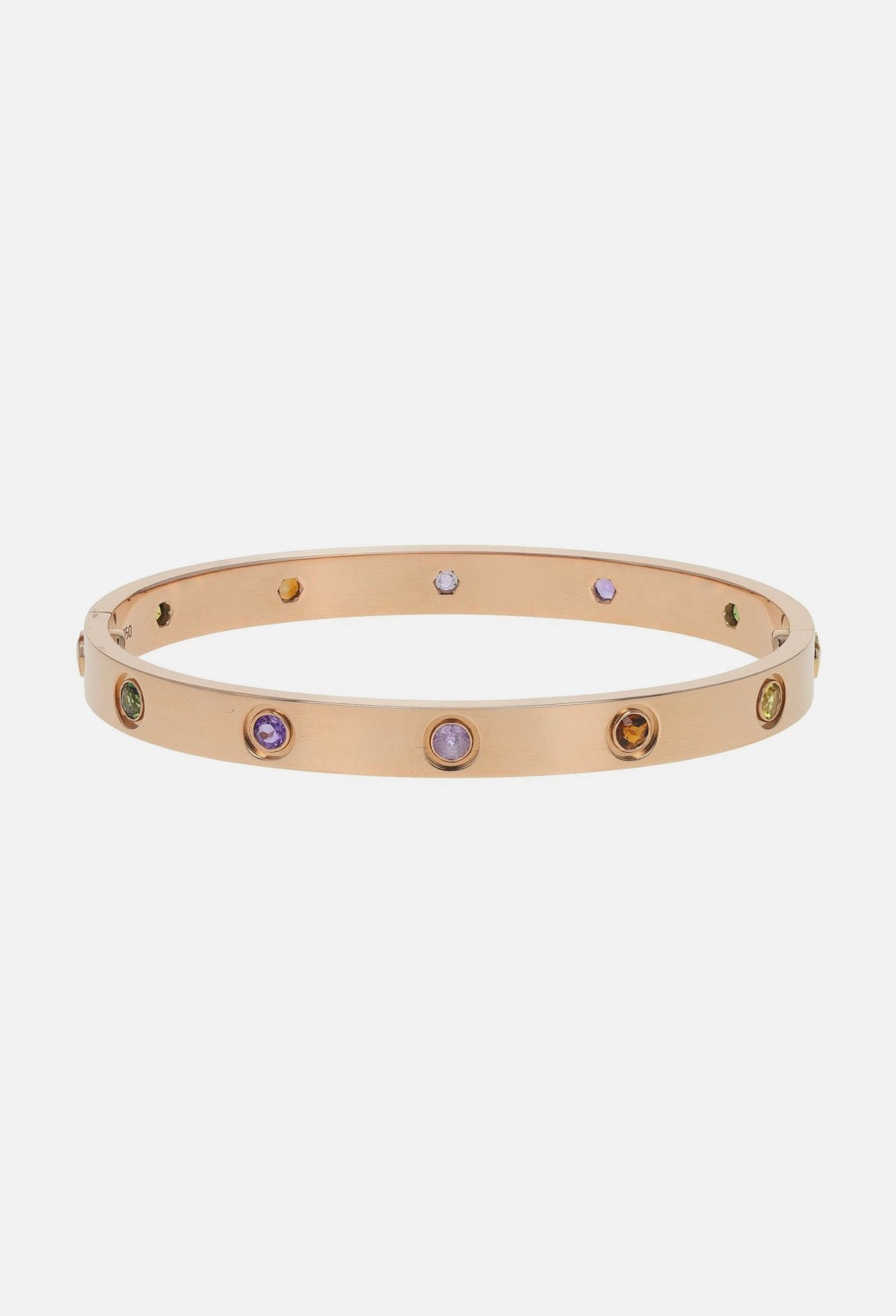 Cartier Love 18k Rose Gold Multi Gemstone Bangle Bracelet Size 17