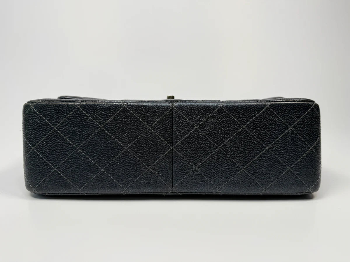 CHANEL JUMBO GUNMETAL METALLIC CALFSKIN LEATHER WITH RUTHENIUM HARDWARE