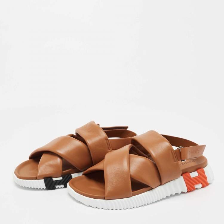 Hermes Brown Leather Electric Slingback Sandals Size 41