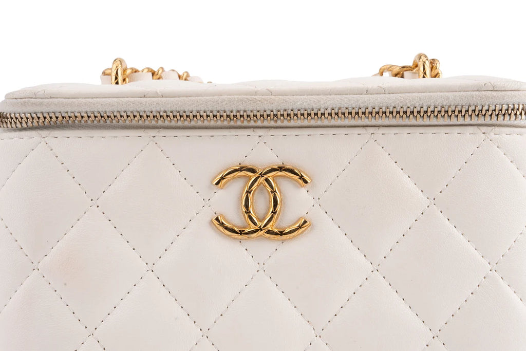 Chanel Quilted Rectangular Vanity Lambskin White Shiny GHW