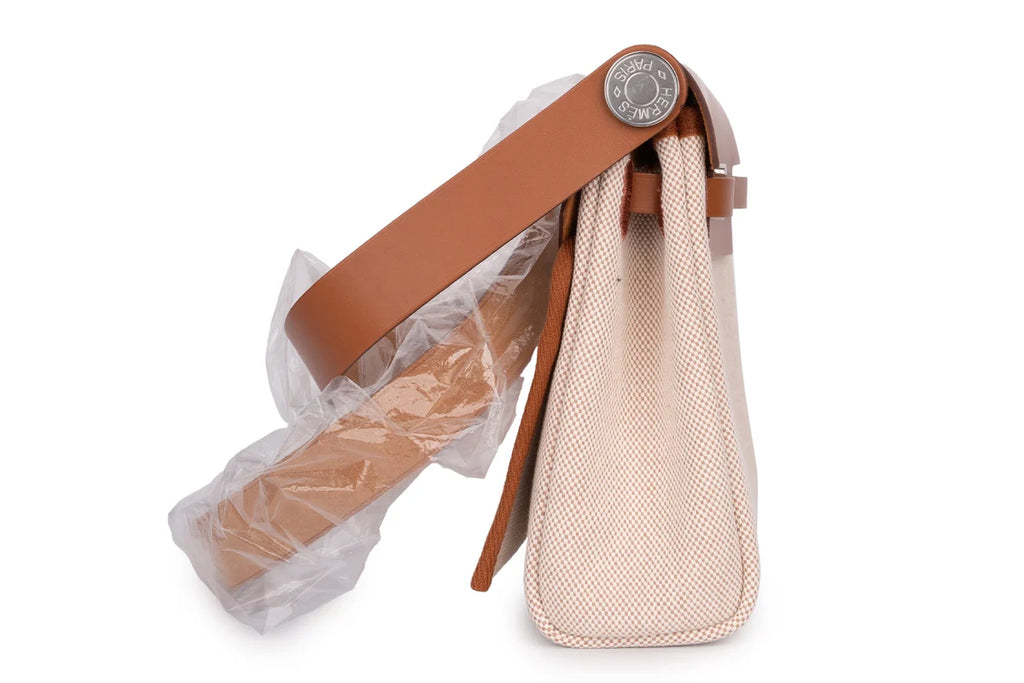 Hermès Herbag Mini Ecru Toile Fauve Naturel PHW