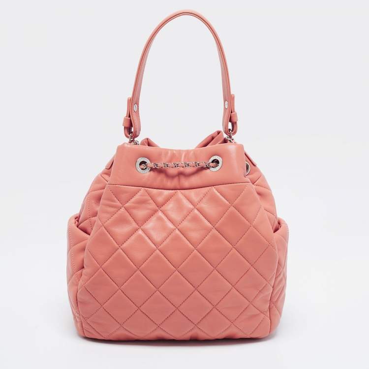 Chanel Pink Quilted Leather Drawstring Bucket Bag