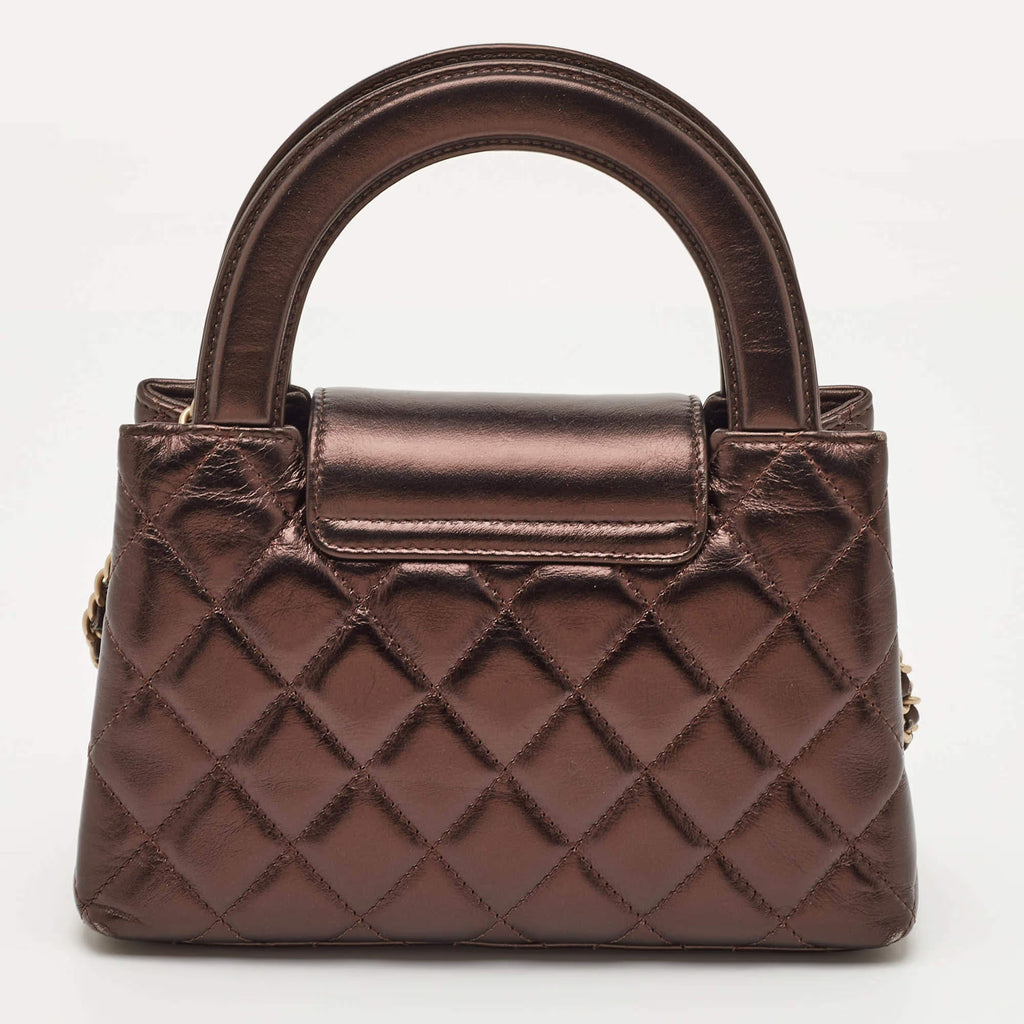 Chanel Kelly Nano Metallic Brown Quilted Leather Shoulder Bag