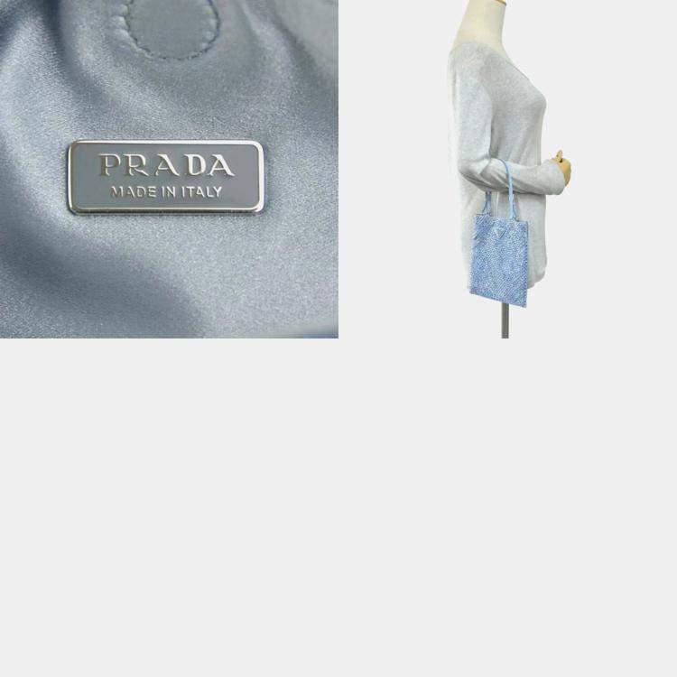 Prada Chain Flat Mini Celeste Blue Satin Crystal Tote Bag