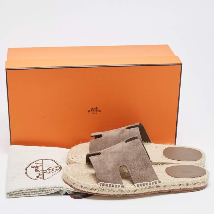 Hermes Brown Suede Antigua Flat Slides Size 41