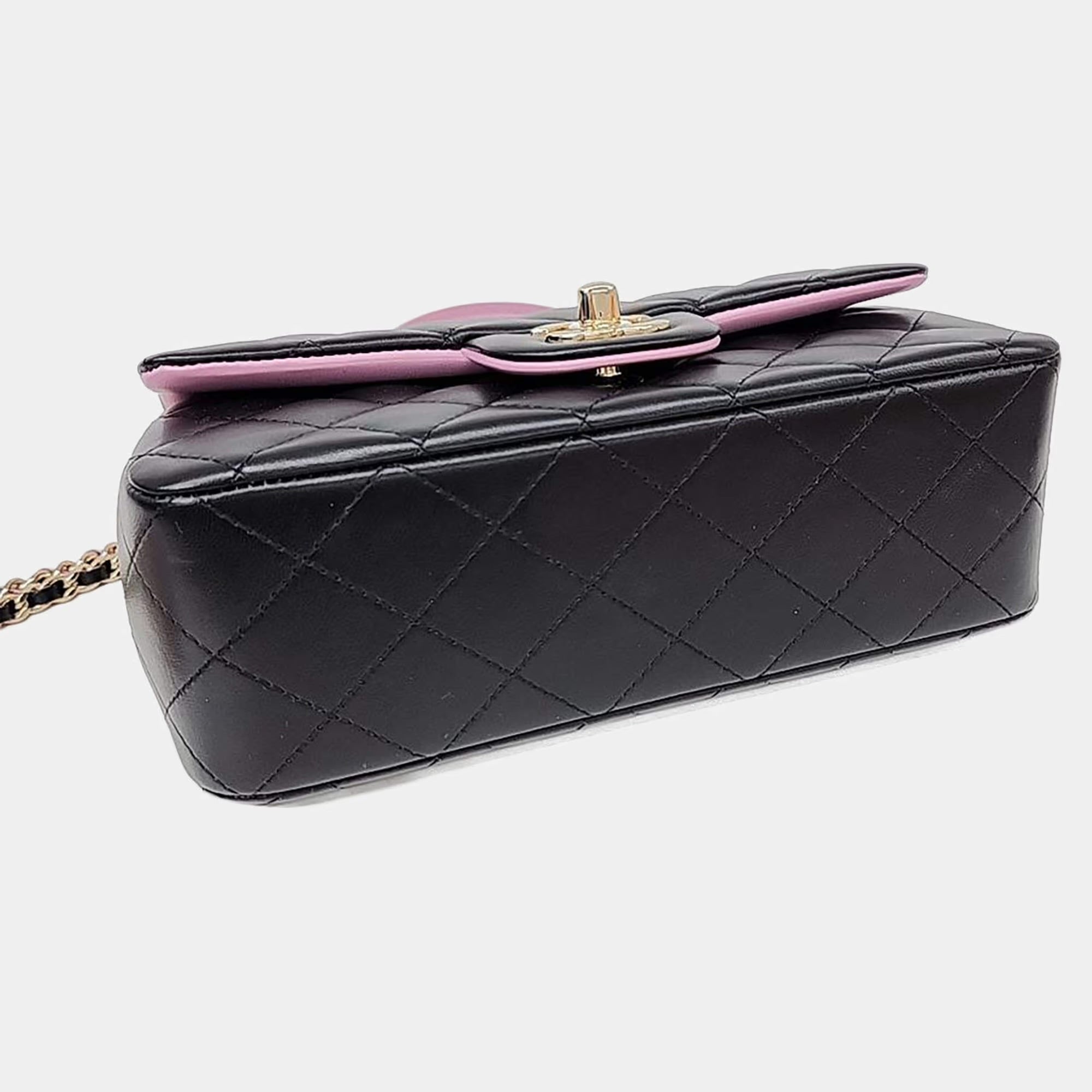 Chanel Black/Pink Leather Top Handle New Mini Crossbody Bag