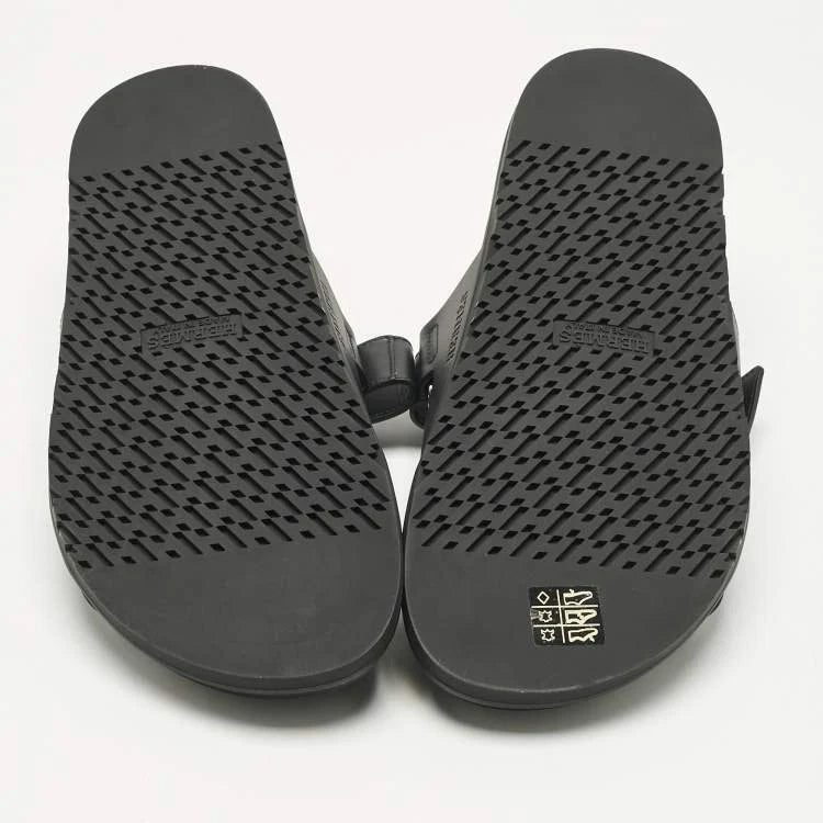 Hermès Black Leather Chypre Sandals Size 43