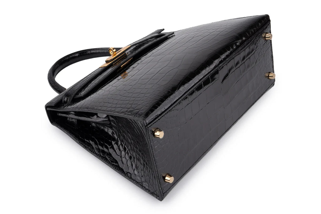 Hermès Kelly 28 Shiny Alligator Mississippiensis Noir GHW