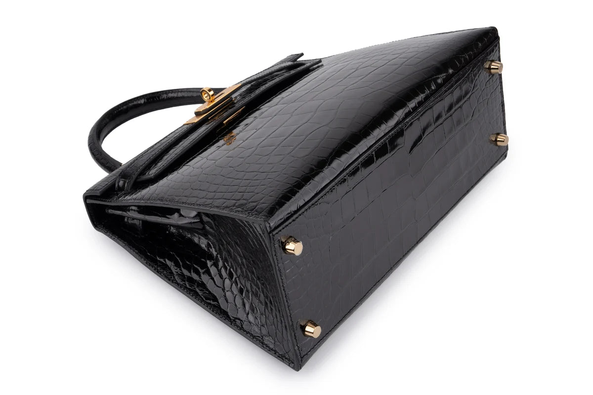 Hermès Kelly 28 Shiny Alligator Mississippiensis Noir GHW