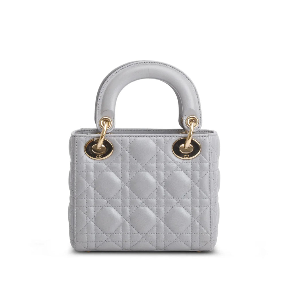 Christian Dior Grey Cannage Leather Mini Lady Dior Bag