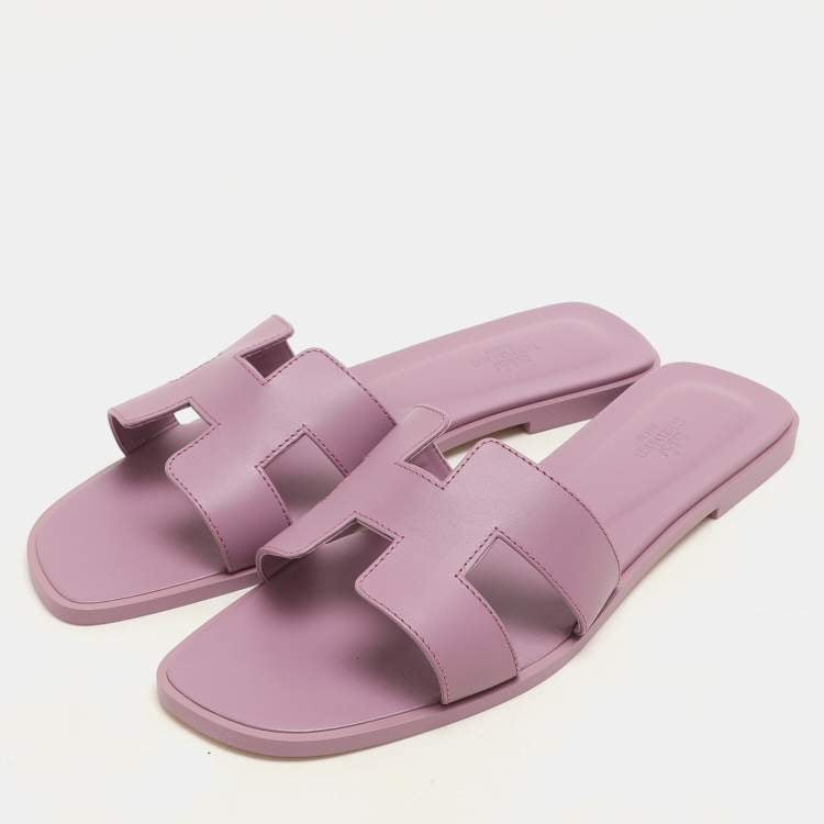Hermes Bruyère Leather Oran Flat Sandals Size 41.5
