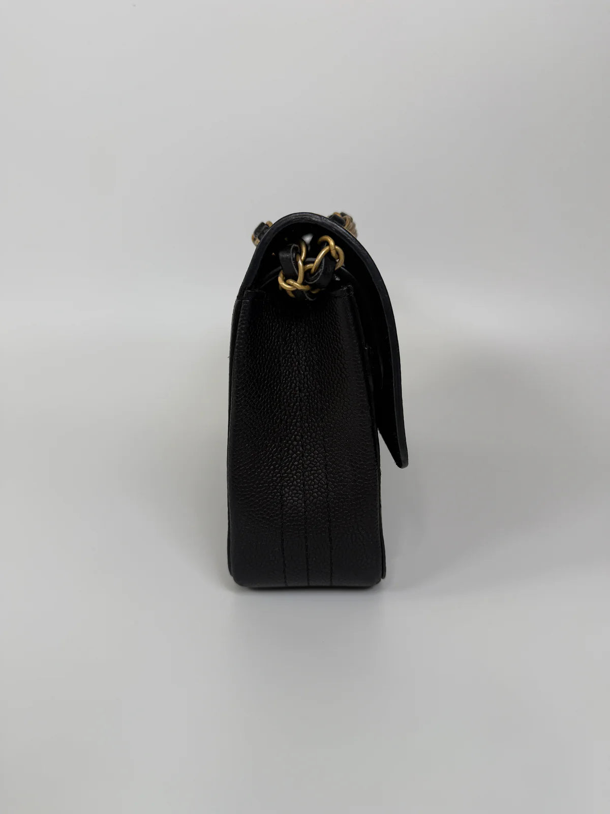 CHANEL MEDIUM PURE TIMELESS FLAP BLACK IN BLACK CAVIAR LEATHER WITH GOLD HARDWARE