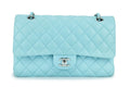 Chanel Medium Classic Flap Lambskin Neon Blue Silver Hardware