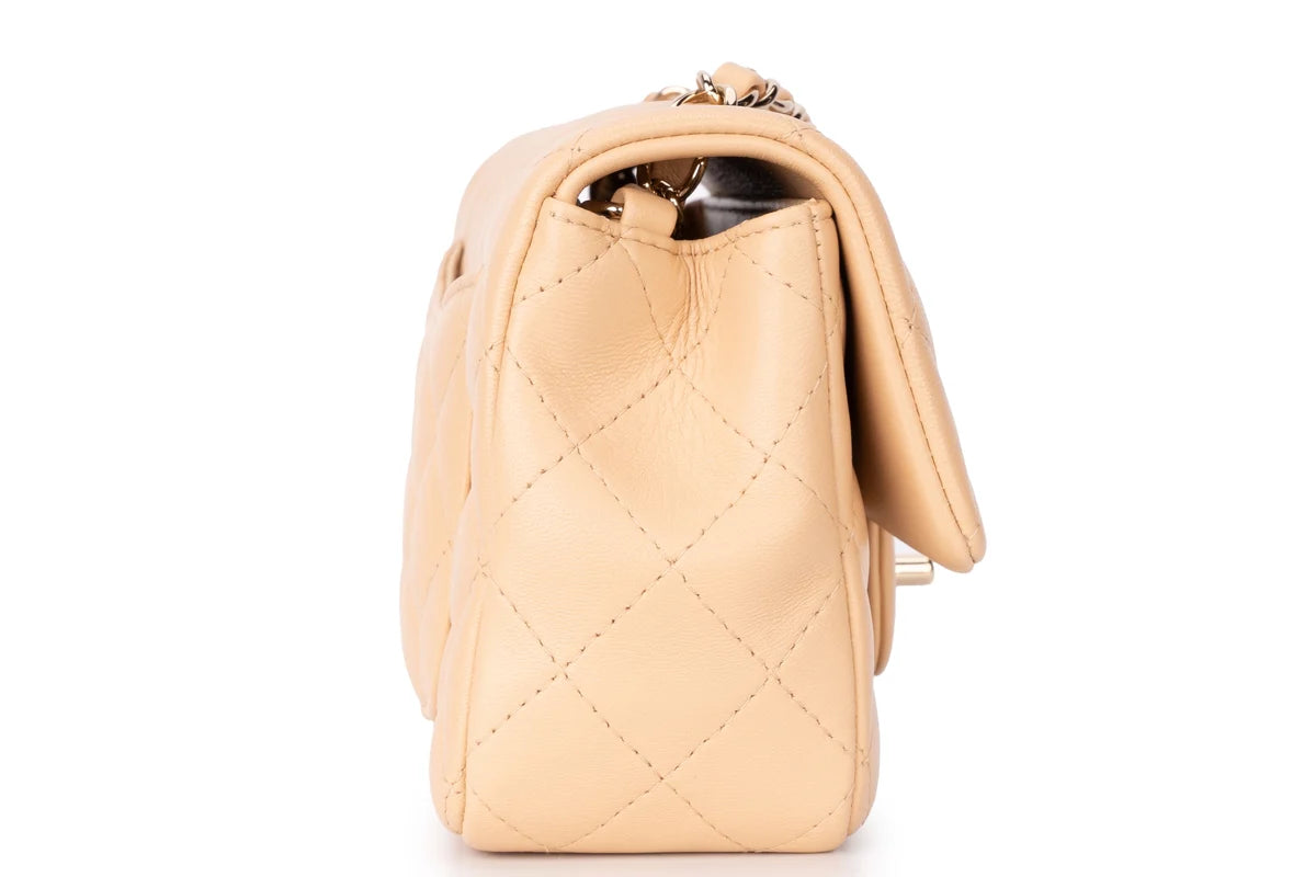 Chanel Mini Rectangle Flap Lambskin Beige LGHW