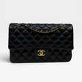 CHANEL MEDIUM CLASSIC DOUBLE FLAP BLACK LAMBSKIN WITH GOLD HARDWARE