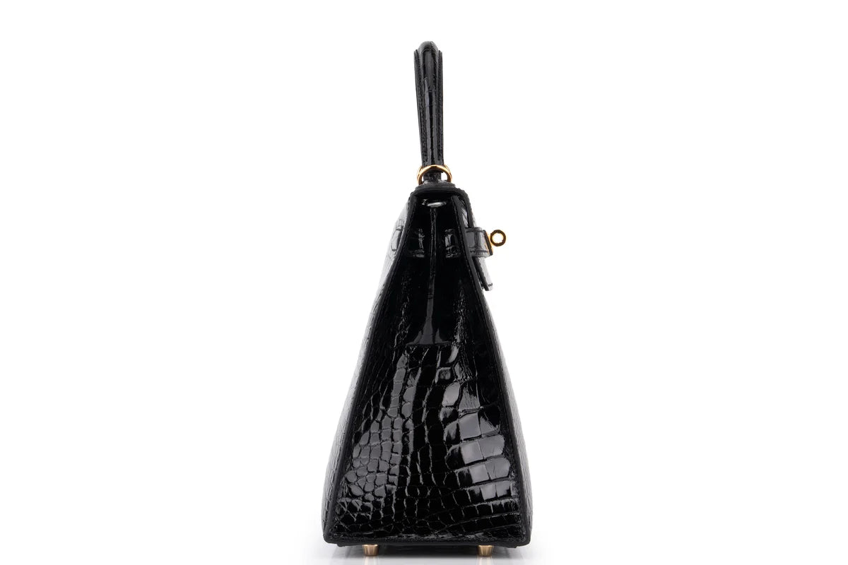 Hermès Kelly 28 Shiny Alligator Mississippiensis Noir GHW