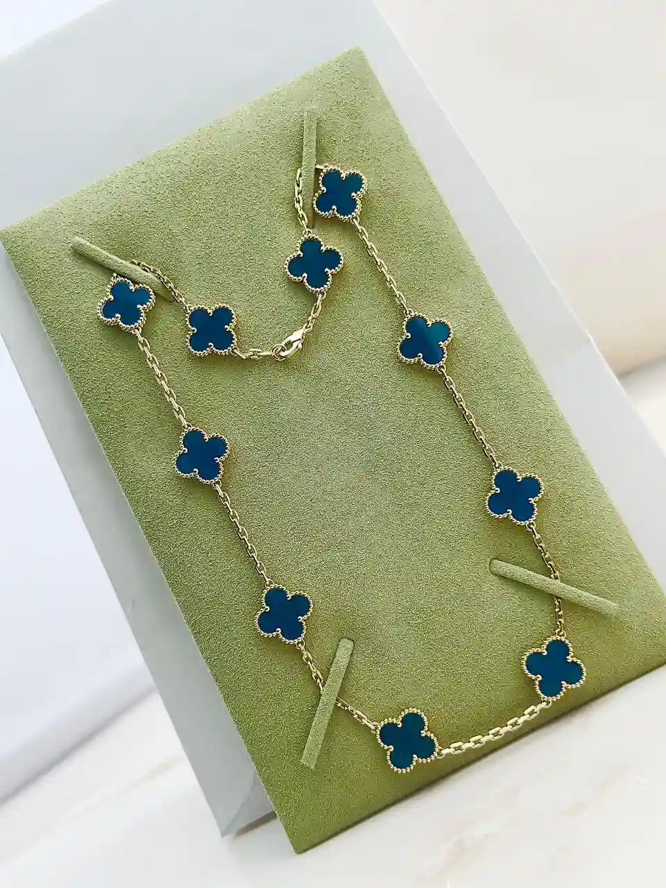Van Cleef And Arpels Vintage Alhambra Necklace 10 Motifs Blue Agate